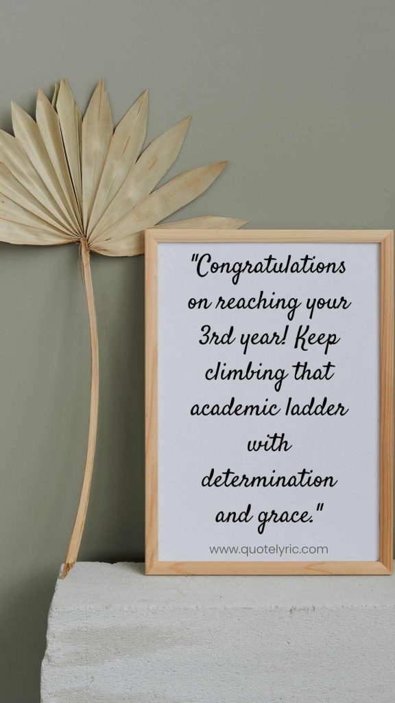 Best wishes Quotes for 3rd Year Students - "Congratulations on reaching your 3rd year! Keep climbing that academic ladder with determination and grace." www.quotelyric.com