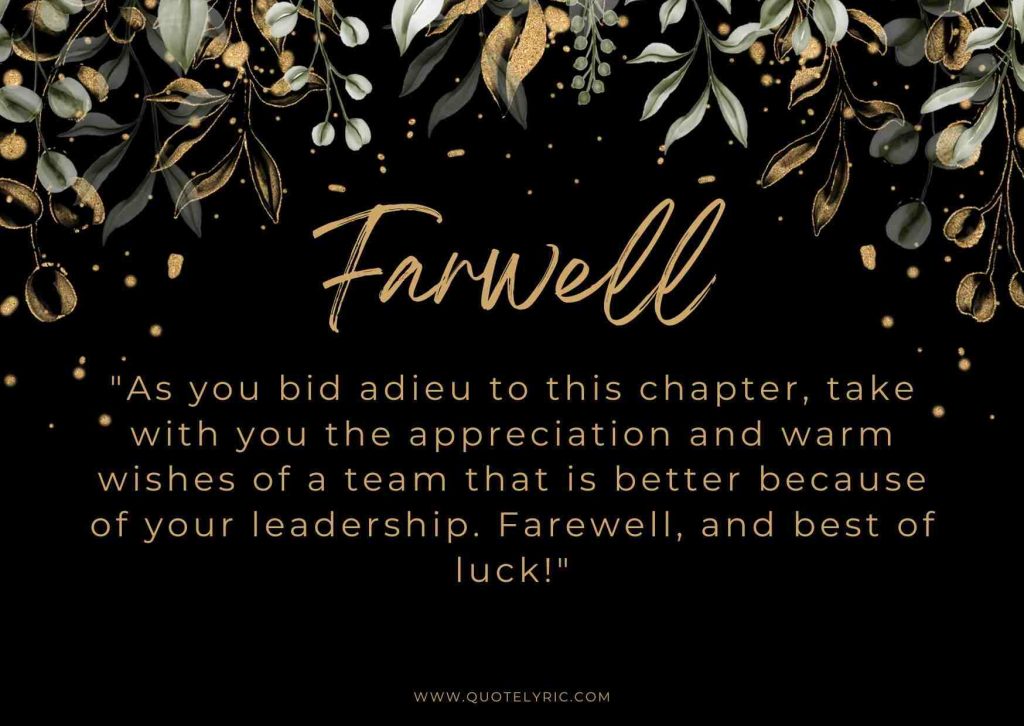 Best Farewell Quotes for Boss - "As you bid adieu to this chapter, take with you the appreciation and warm wishes of a team that is better because of your leadership. Farewell, and best of luck!" www.quotelyric.com
